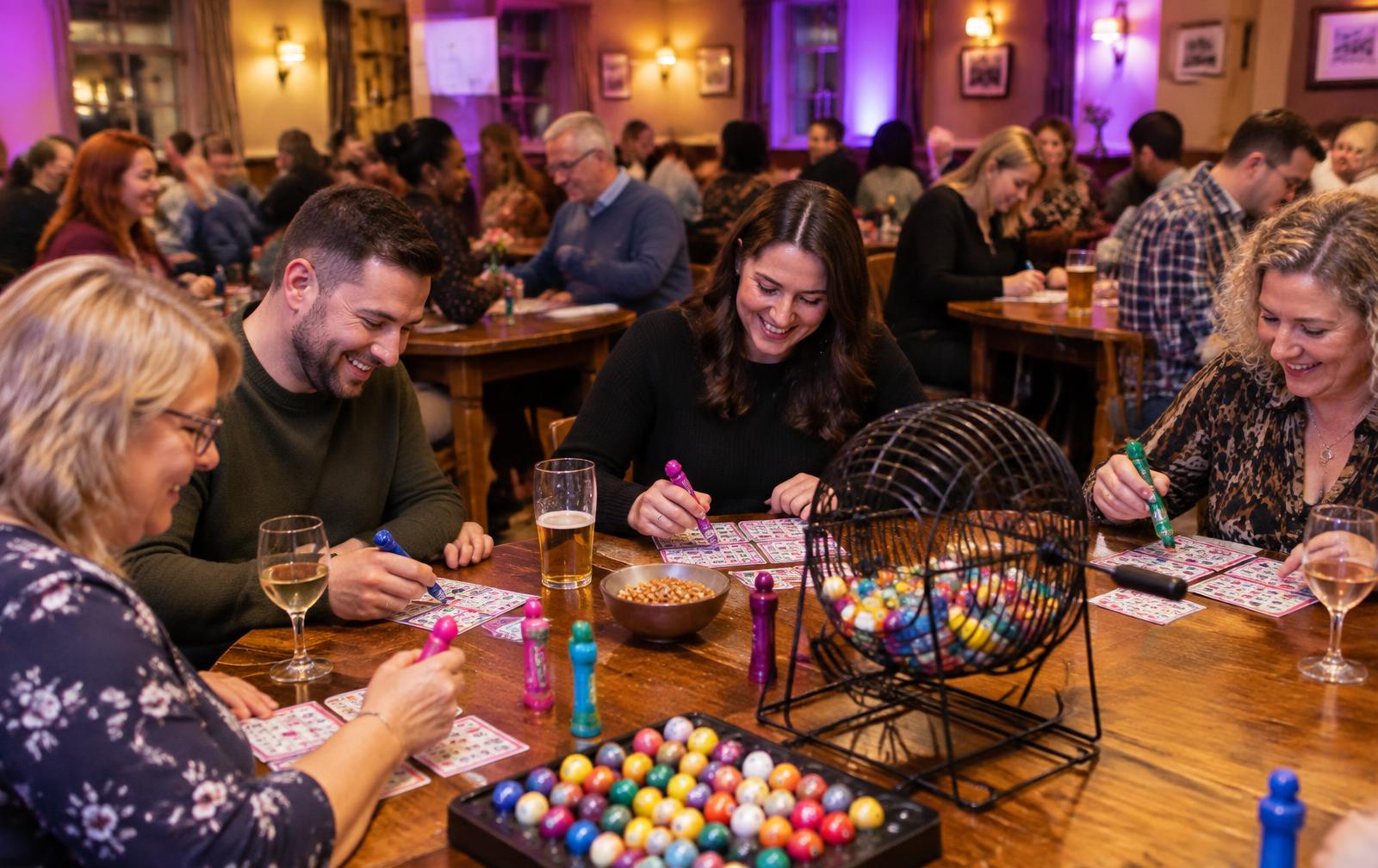 A lively bingo entertainment night in a pub
